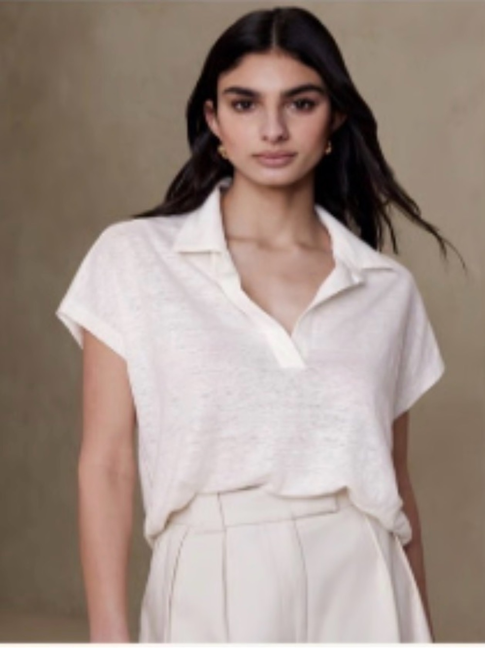 Banana Republic White Linen Polo Short-Sleeve Top